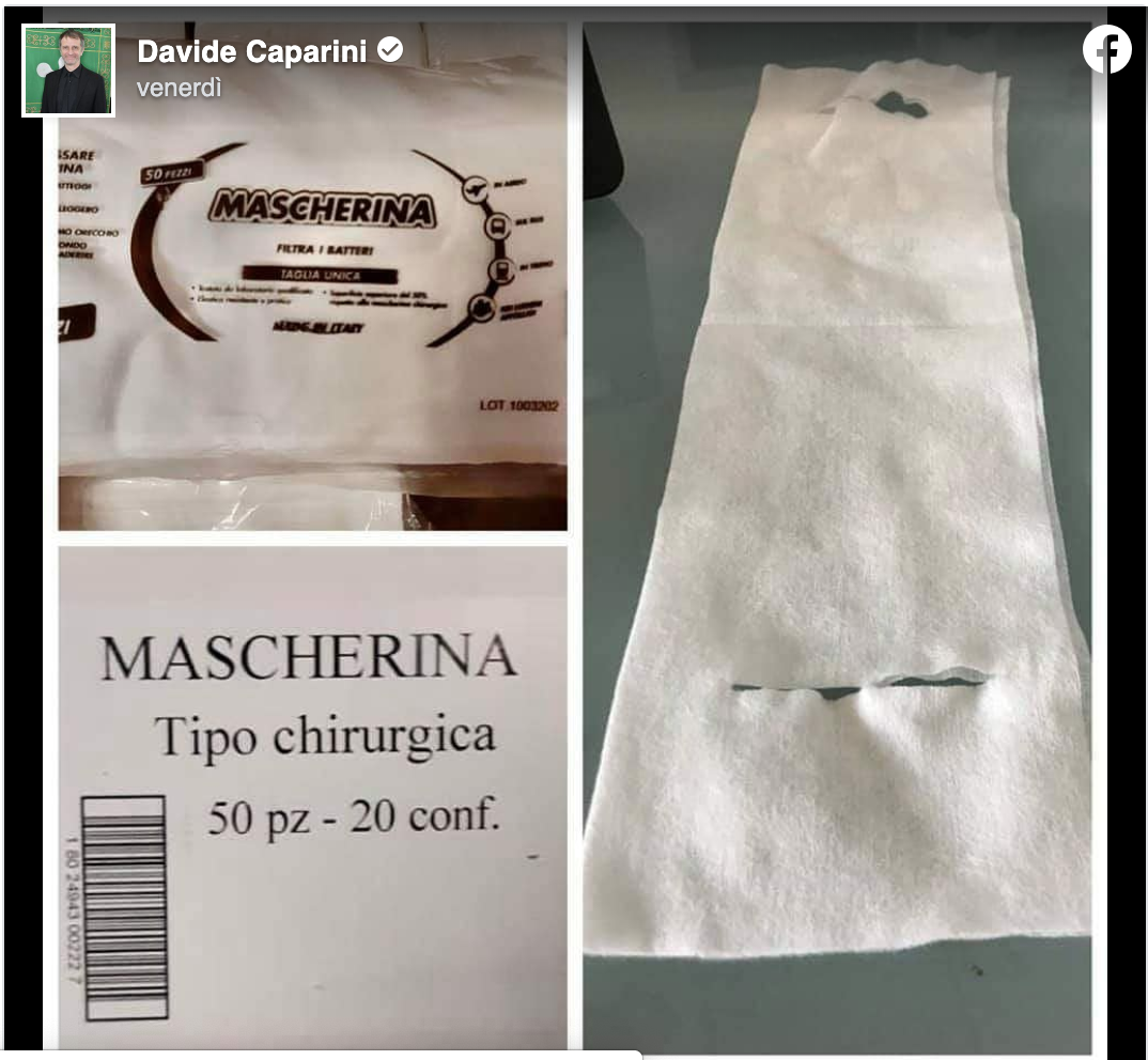 Medici e infermieri con mascherine non a norma. “Borrelli vergogna”