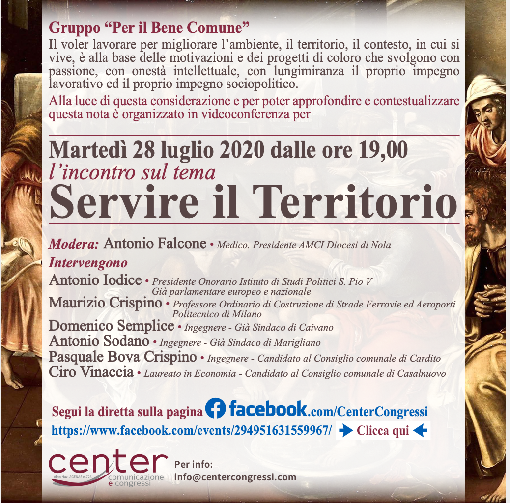 “Per il Bene Comune”, al via il convegno telematico: “Servire il Territorio”