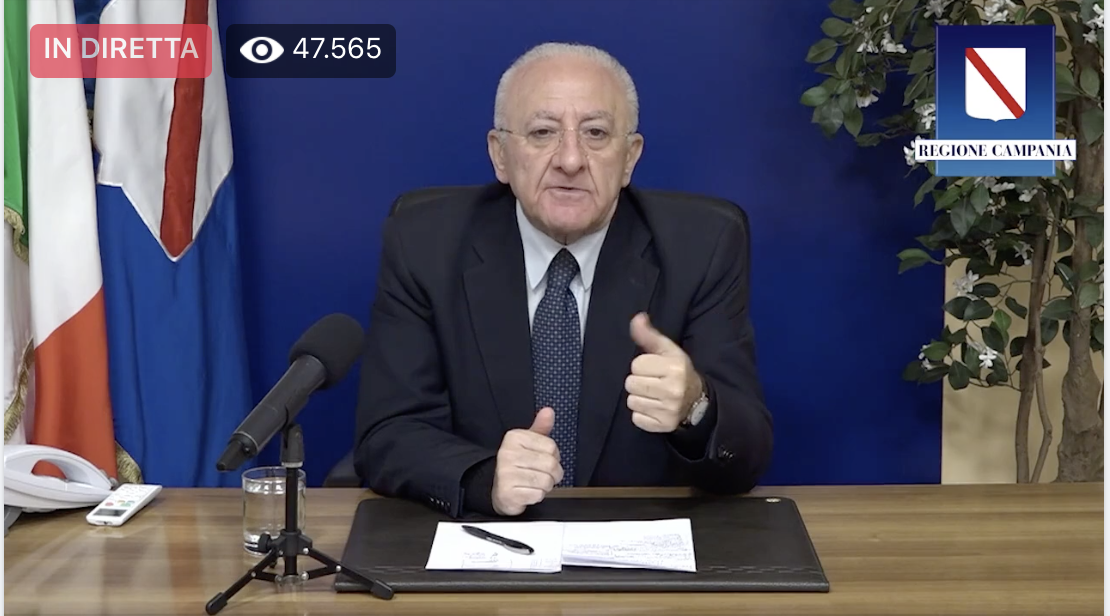 De Luca: “A rischio l’apertura delle scuole in Campania”