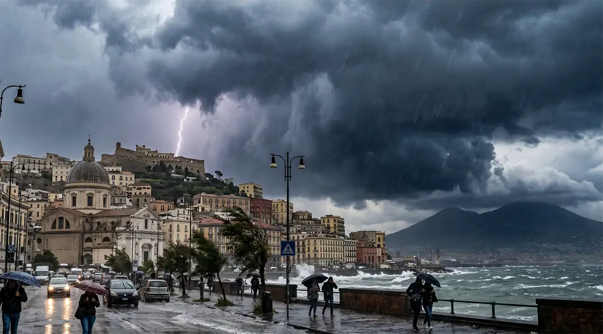 Un cielo truce e temporalesco su Napoli
