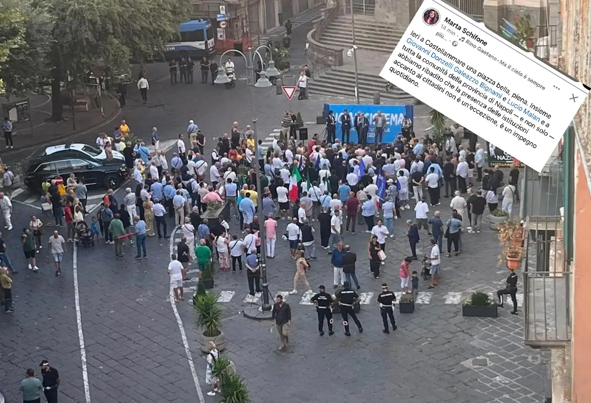 Piazza piena a Castellammare»: ma la foto dall’alto tradisce l’evento di Fratelli d’Italia