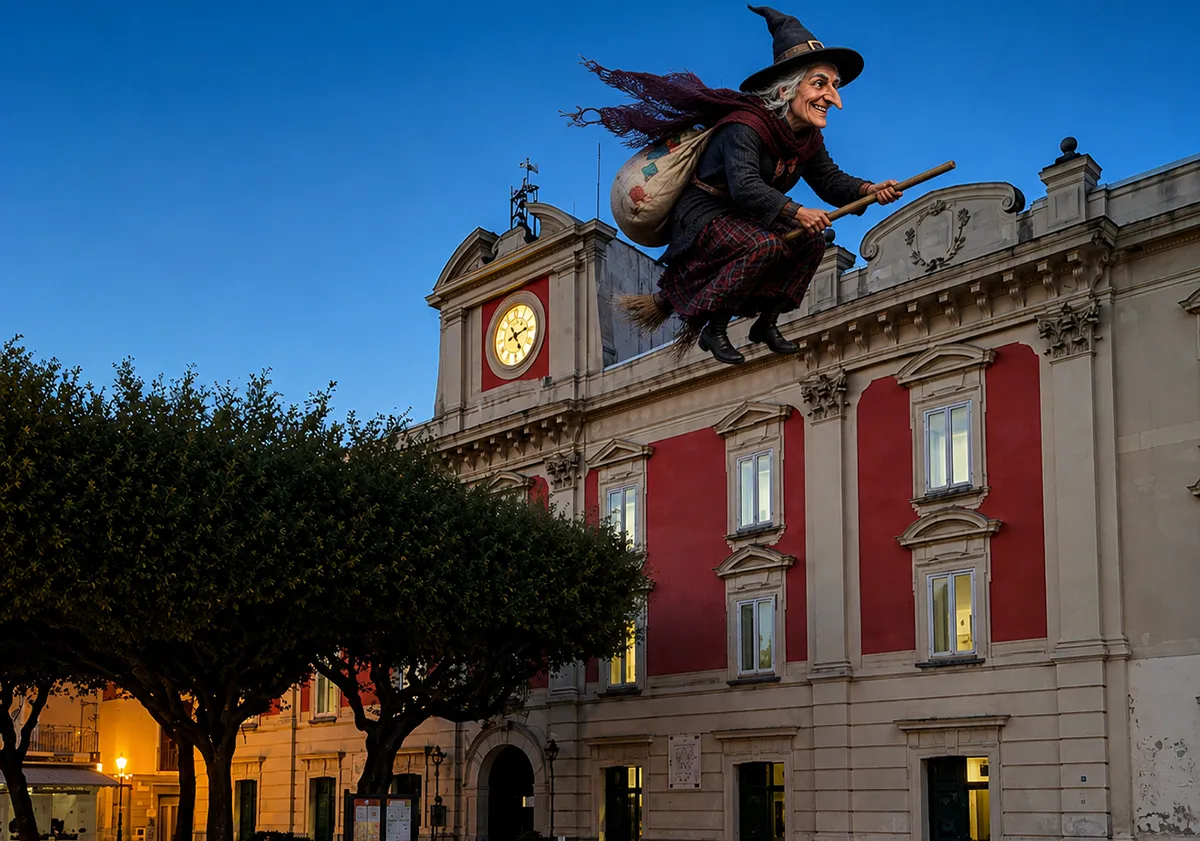 La befana che vola sul comune di Marigliano
